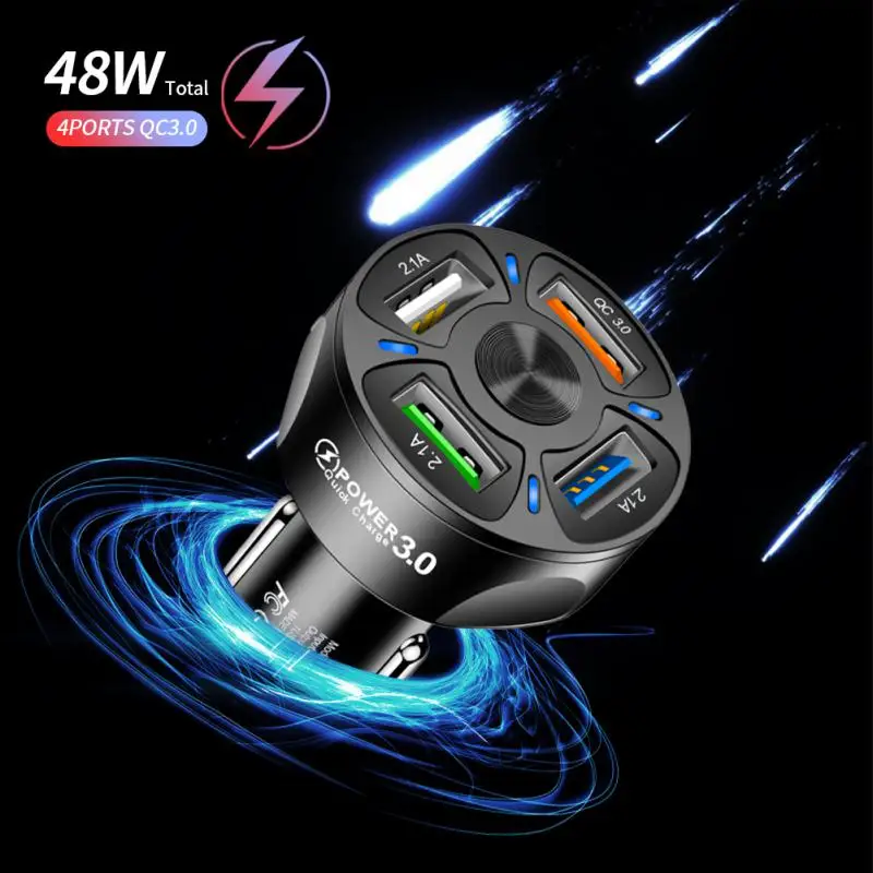 

48W Car Charger Quick Charge Cigarette Lighter Adapter 4-Port USB A+USB C Fast Charging Phone Charger For IPhone Xiaomi Samsung