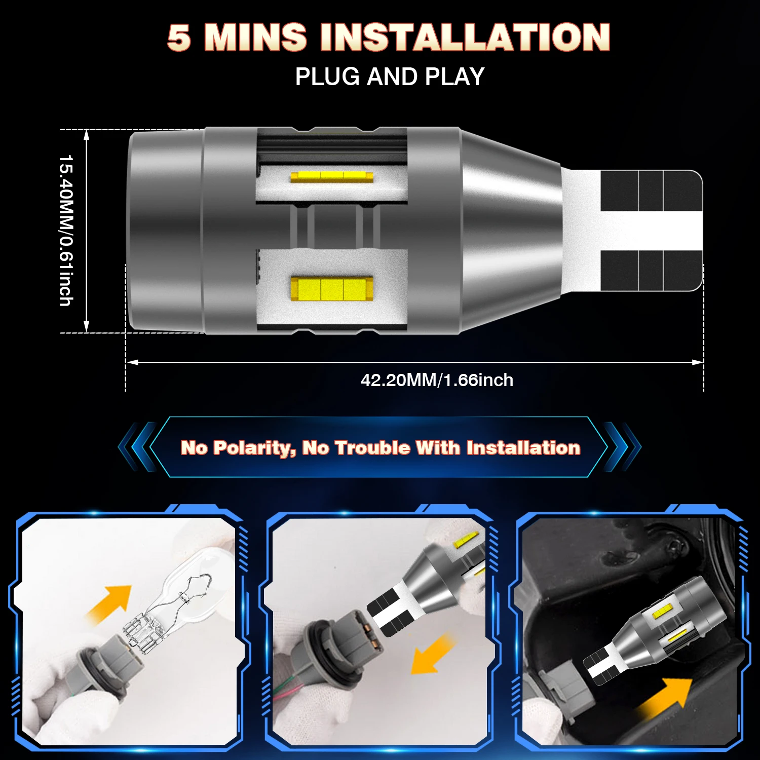 Фото Светодиодные лампы Katur T15 W16W T16 (2 шт.) с вентилятором, высокой мощностью, Plug and Play, для Audi 8U Q5 8R Q7 4L TT 8J A1 8X1 8XK A3 8P A4 №5