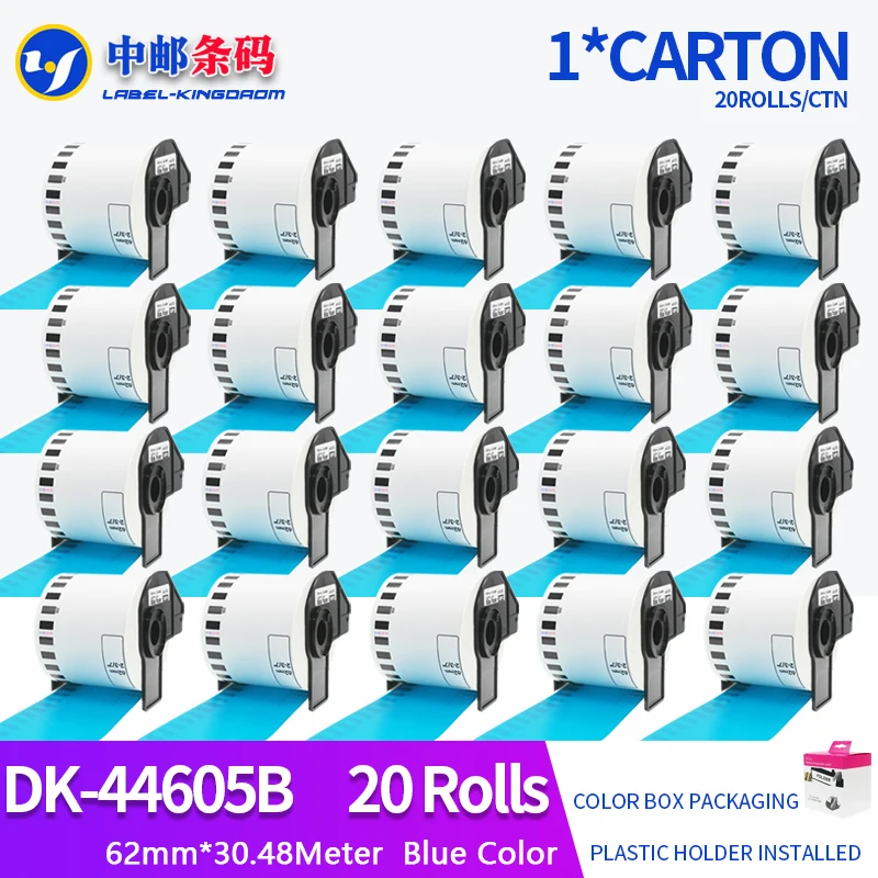 

20 рулонов, стандартная ярлык для родителя, 62 мм * 30,48 м, синий цвет, совместим с родителями, все включено с пластиковым держателем