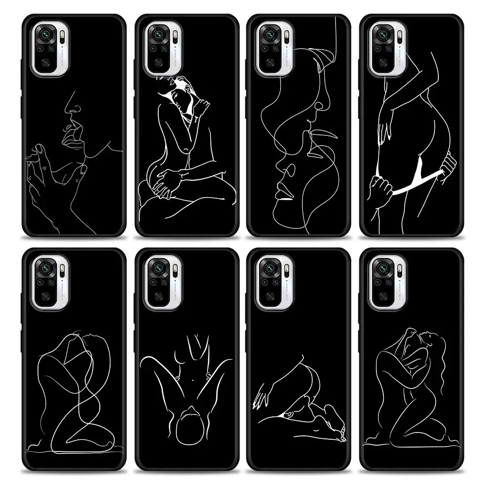 

Black And White Sexy Line Art Lover Silicone Phone Case for Xiaomi Poco M3 M4 Pro Soft Cover For Redmi Note 9S 9 Pro 10 8 7 Case