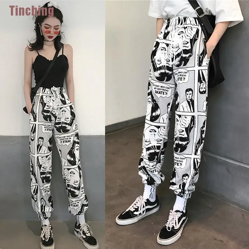 

[Ting6] Мужские и женские комиксные повседневные свободные спортивные брюки в стиле хип-хоп Harajuku, уличная одежда