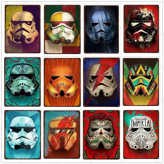 

Disney Star Wars Print Metal Tin Sign Plates Stormtrooper Helmet Marvel Superhero Tin Sign Posters Man Cave Pub Bar Sign Plaques