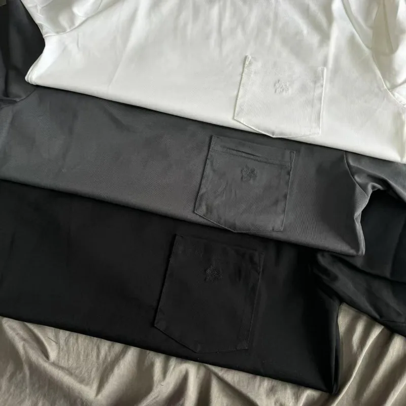 Фото Японская футболка Goldwin с вышивкой и карманами, унисекс, быстросохнущая, свободного кроя, с коротким рукавом, тонкая, дышащая, с принтом и этикеткой №5