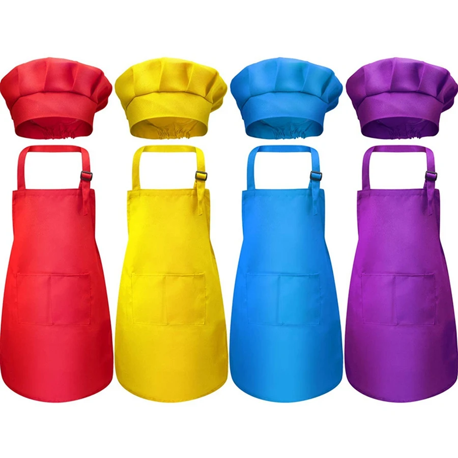 

8-Piece Children's Apron and Chef Hat Set Adjustable with 2-Pocket Kitchen Apron Apron