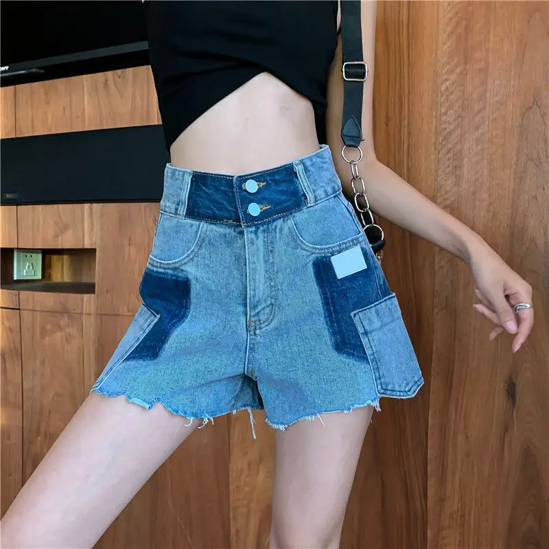 Women 2023 Summer Vinatge High Waist Jeans Shorts Fall Female Sexy Hole Blue Denim Short New Casual All-Match Slim Jean Shorts