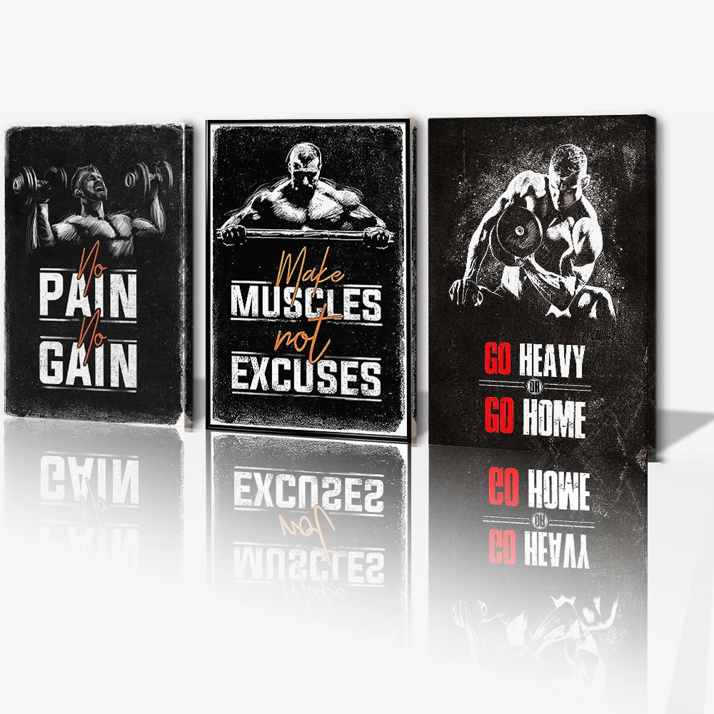

Gym Wall Art Black and White Bodybuilding Men Girls Muscle Workout Motivational Quotes Poster for Home Office Decor