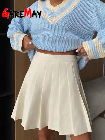 Women's Short Skirt Pleated High Waist Mini Tennis Skirt with Shorts Solid Casual A Line School Summer Skirts for Women