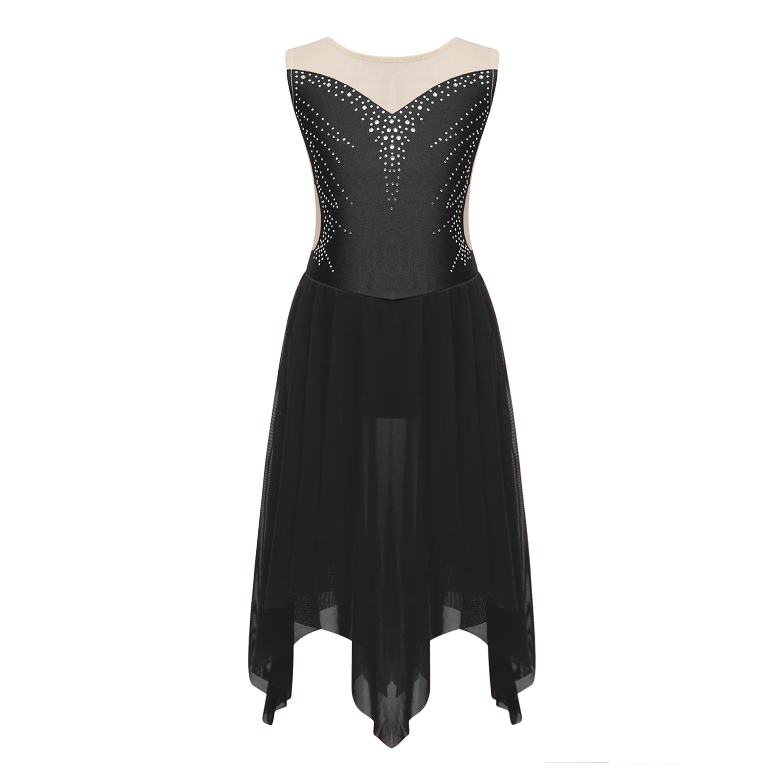 

Платье детское летнее без рукавов с круглым вырезом и блестящими стразами