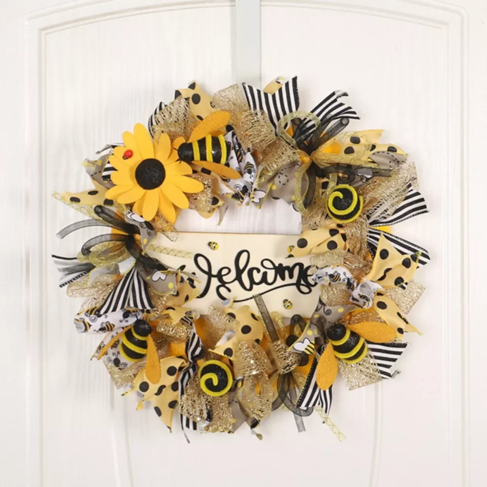 

Round Wreaths Simulation Bee Sunflower Wreath Artificial Garland Hanging Pendants Wedding Spring Decoration Home Ornament