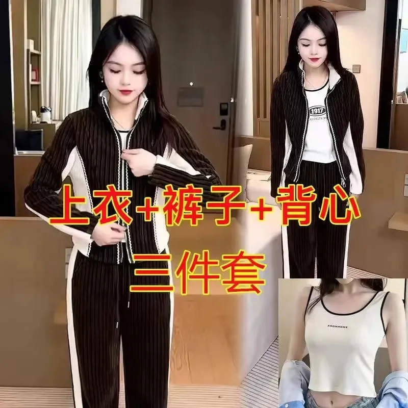 Женский модный спортивный костюм в полоску осень-зима повседневная короткая