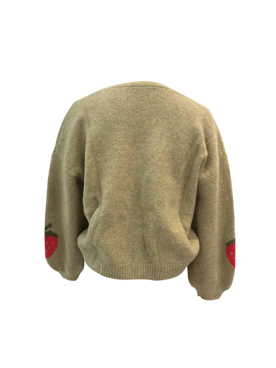 Женский вязаный кардиган с длинным рукавом клубничная застежка на пуговицы