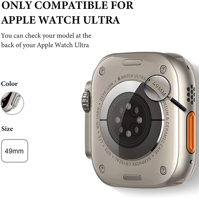Чехол из ТПУ для Apple Watch Ultra 49 мм, чехол-бампер с полным покрытием 360° для iWatch Ultra 49 мм, защитная пленка для экрана, защитный корпус (art.: 3920db69ff3dd) - 3920db69ff3dd