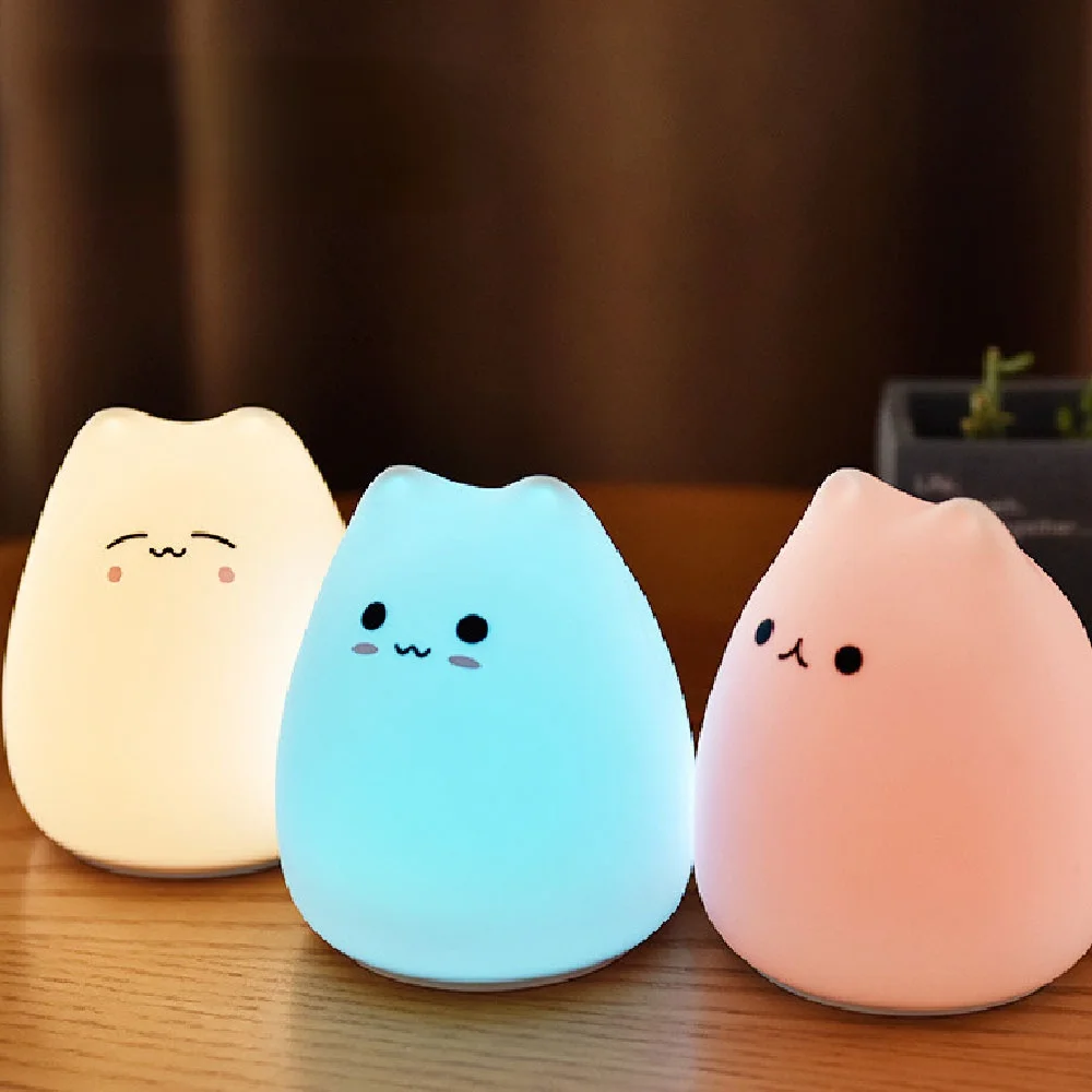 

LED Small Night Light Cartoon Little Cute Cat Silicone Lamp Colorful Color Changing Bedroom Desktop Decoration Lamp