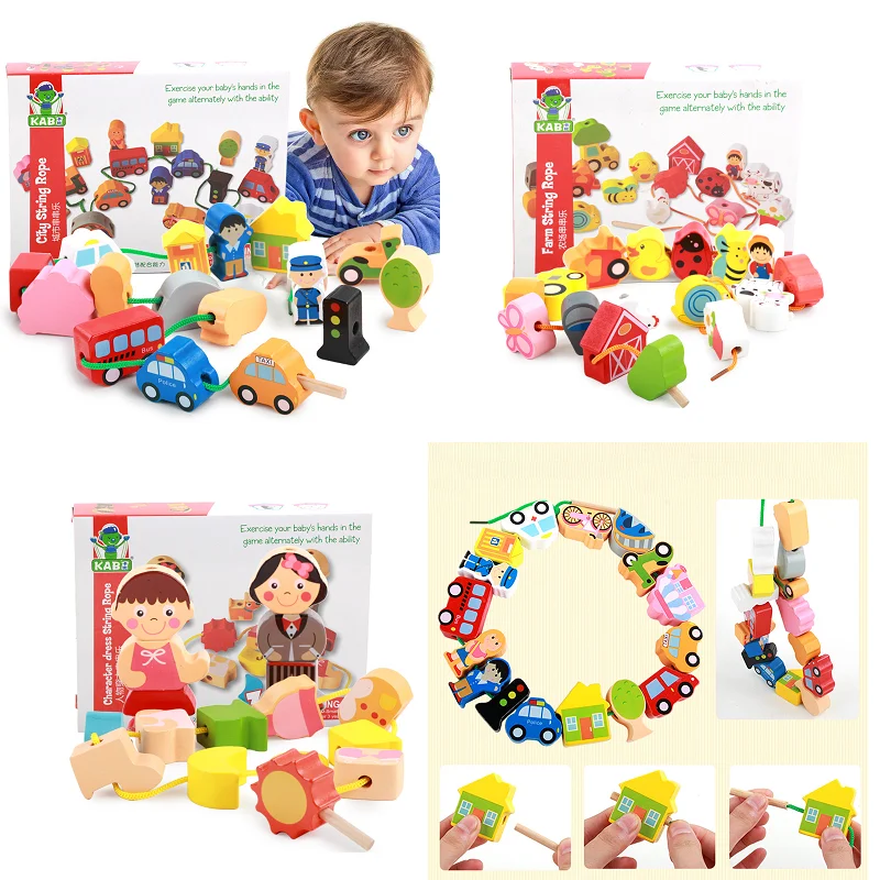 

Wooden Toys Baby City Threading Beads String Lacing Puzzle Early Learning Educational Crafts Toys For Toddler Children DIY Toys