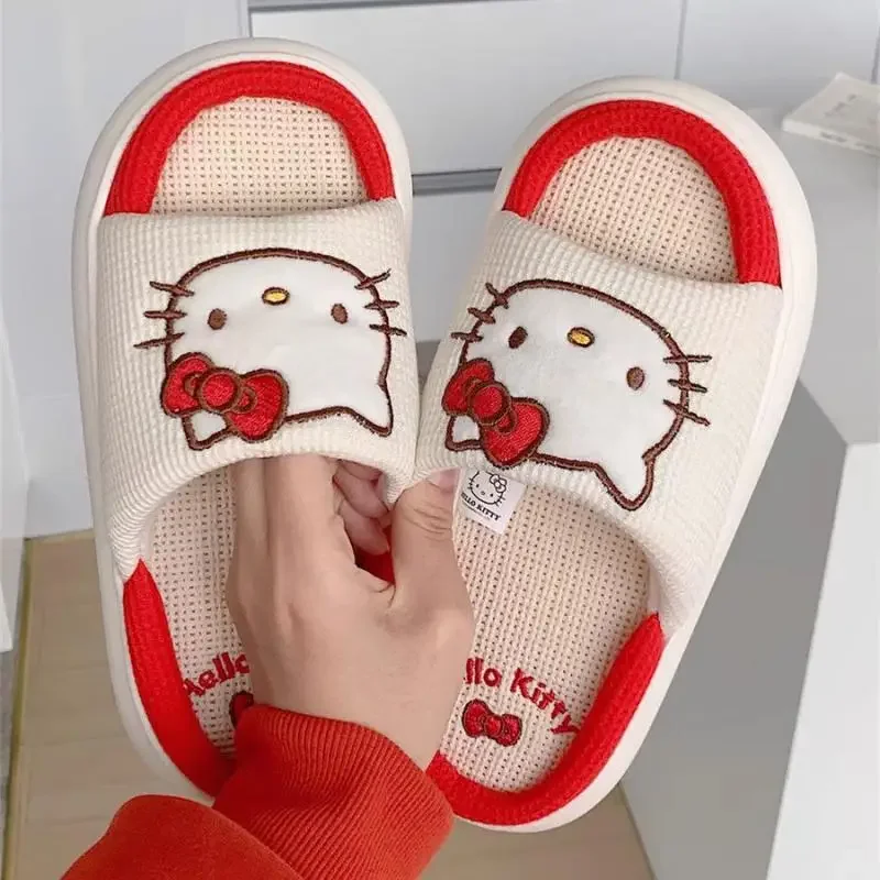 Популярные противоскользящие шлепанцы Sanrios для девочек Kawaii Hello Kitty хлопковые и