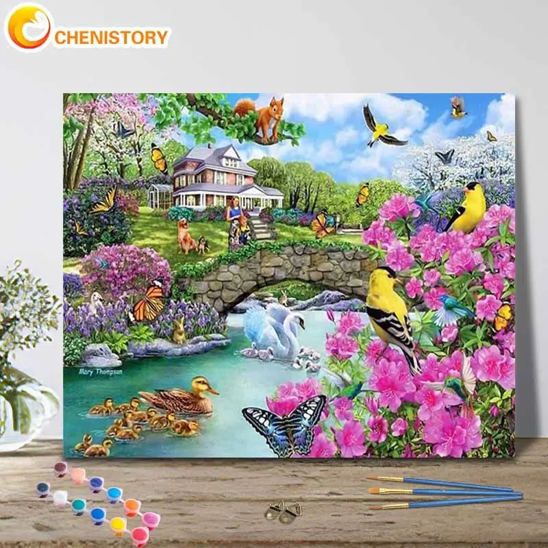 

CHENISTORY Painting By Number Small Bridge Scenery Acrylic Paintings Drawing On Canvas Gift Pictures By Numbers Kits Home Decor