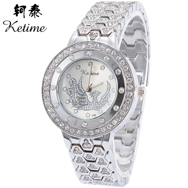 

Sliver Round Quartz Rhinestones Luxury Dial Casual Wrist Watch Stainless Strap Fashionable Clock Waterproof Wristwatch for Women