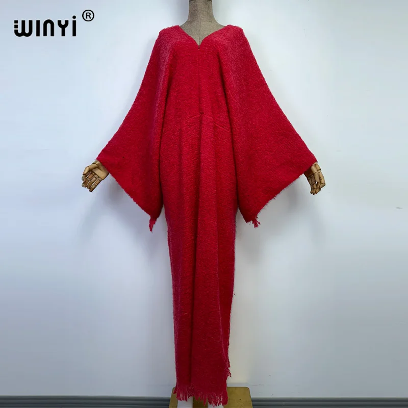 

WINYI Autumn Winter monocolour Comfort Warm Thick Women Sweater Dress elegant Knitted Casual Dress Loose Lady Warm Dresses