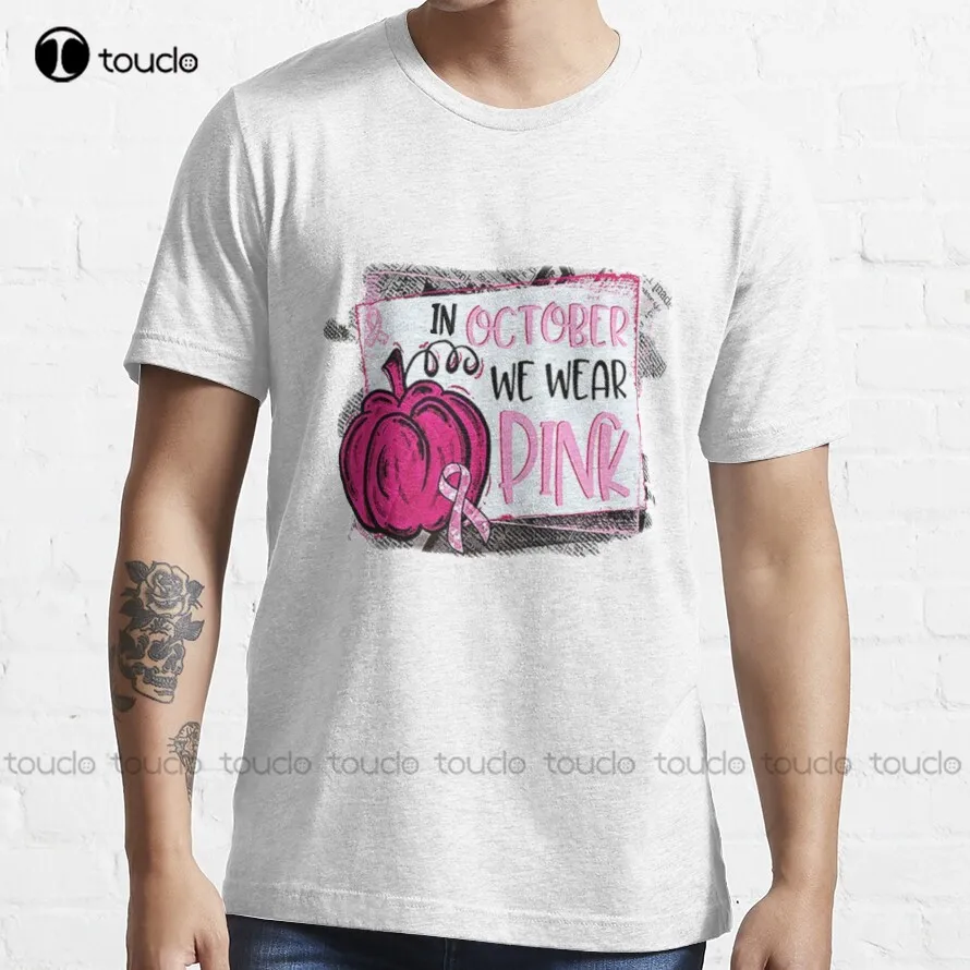 

In October We Wear Pink Pumpkin Plaid T-Shirt Size Shirt Custom Aldult Teen Unisex Digital Printing Tee Shirt Custom Gift Tshirt