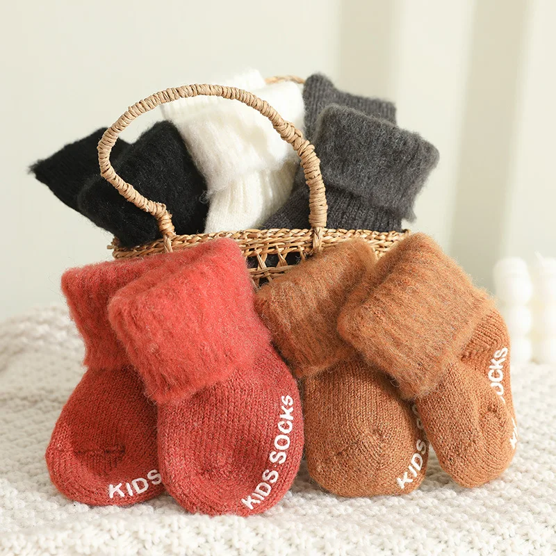 

2Pairs Baby Socks Winter Wool Thicken Children's Ribbed Socken Kids Toddler Warm Boys Girls Solid Floor Socks Accessories Mohair