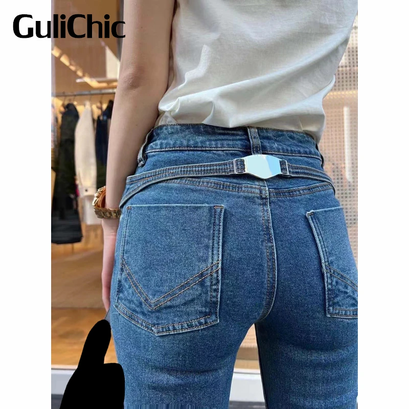 

5.10 GuliChic Women Cotton White Slim Letter T-Shirt Or Casual Pencil Jeans Suit