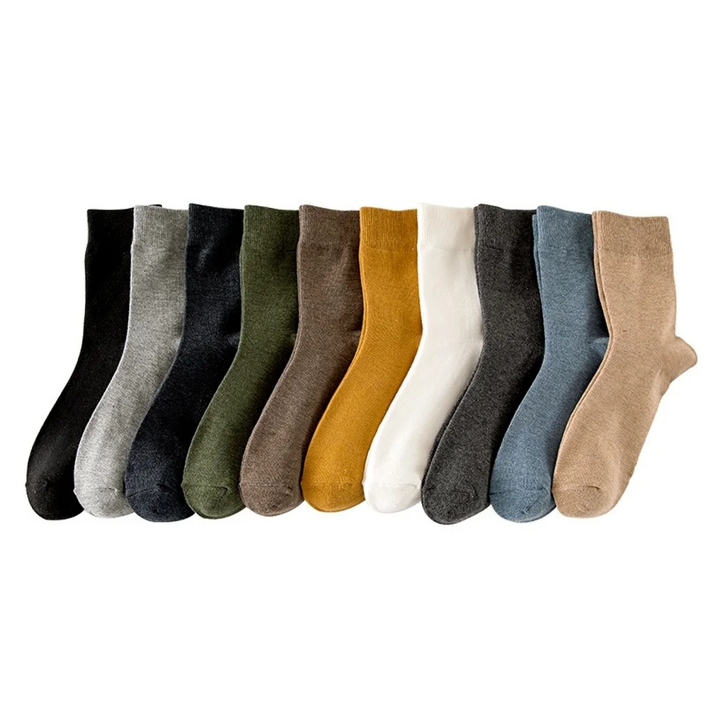 10Pairs/Lot Solid Color Combed Cotton Men Socks Casual Summer Winter Sock Black Trendy Comfortable Soft Business Socks Woman