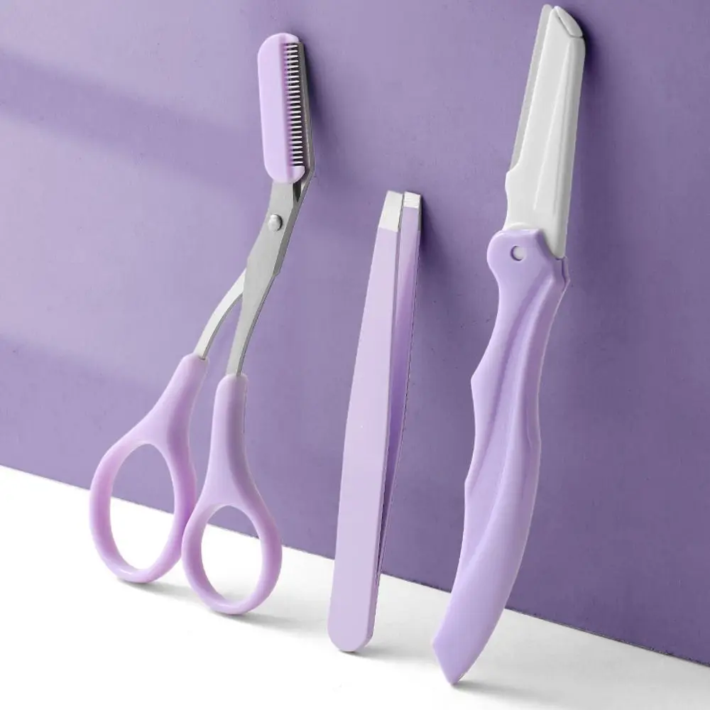 With Pu Cover Facial Hair Removal Eyebrow Clipper Comb Eyebrow Tweezers Eyebrow Trimmer Set Eye Brow Scissors