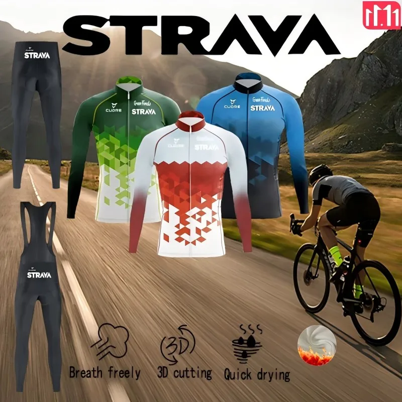 STRAVA Велоспорт Дорога Горный велосипед Мужская куртка Зимняя флисовая с длинным