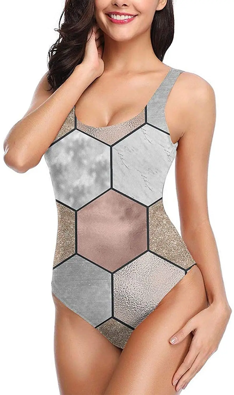 

Bikini Swimsuit for Women Silver Pink Hexagons Backless Bikini Sexy Girl Summer Pool Swimwear High Waisted Bikini