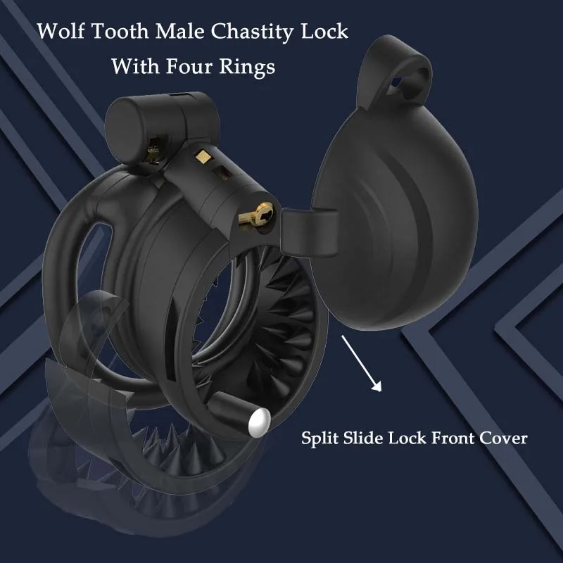 Черная дышащая клетка верности с четырьмя кольцами на пенис, Кобра, зуб волка, мужские фиксаторы верности, Взрослые Эротические игрушки для ...