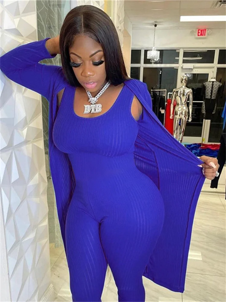 

WJFZQM Женский Повседневный удлиненный кардиган с длинным рукавом Топы + облегающие комбинезоны без рукавов с высокой талией однотонная уличн...