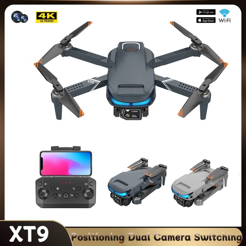 Mini XT9 Drone 4K HD Double Camera FPV Wifi Intelligent Obstacle Avoidance Foldable UAV Optical Flow Rc Helicopter Gift Toys