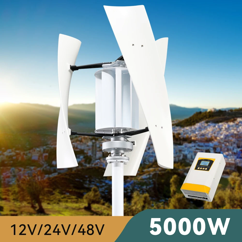 

5000w Vertical Axis Wind Generator Turbine Power 3 Blades 12v 24v 48v With Mppt Charge Contoller In Windmill For Home Use
