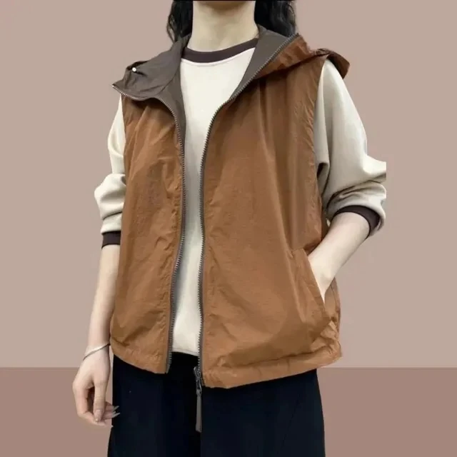 Женский жилет в стиле ретро повседневный тонкий с капюшоном универсальная