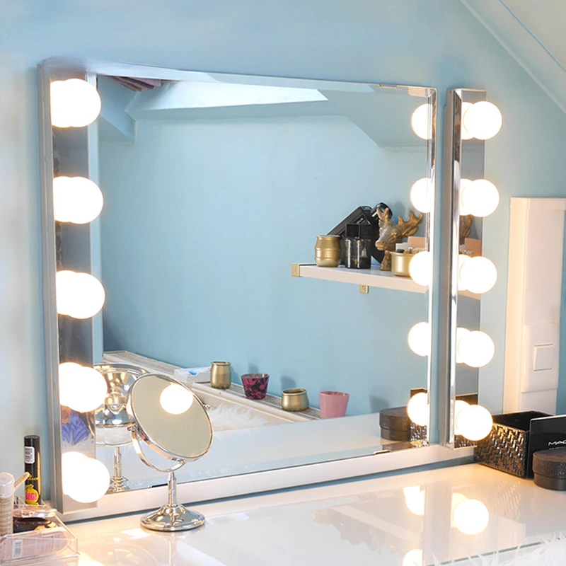 

2 LED Bulbs USB Mirror Light Touch Dimming Vanity Dressing Table Lamp Bulb Makeup Mirror Wall LampTouch Switch Battery Powered