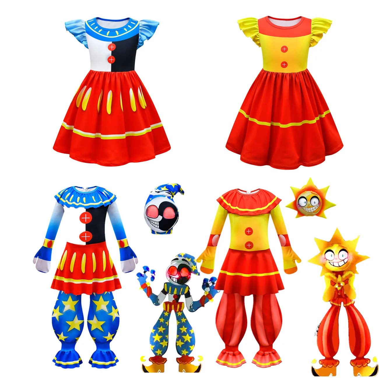 Kawaii Sundrop FNAF Zentai Облегающий комбинезон детский костюм на Хэллоуин семейный комбинезон клоун Луна солнце ужас игра косплей Disfraces