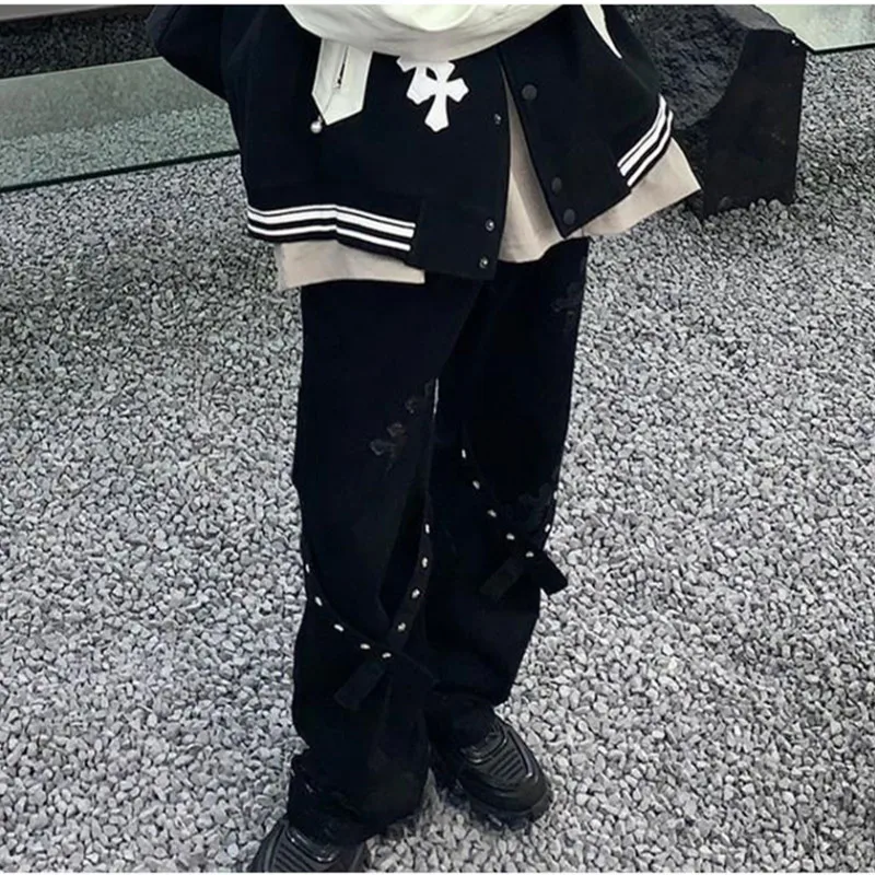 

Женские повседневные универсальные парные джинсовые брюки 2022, женские прямые мешковатые брюки со средней талией и аппликацией в виде крест...