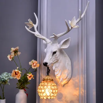 Nordic Creative E27 Deer Horn Wall Lamp christmas decorations Deer Head Remote Control Bedside Bedroom Living Room Wall Lights