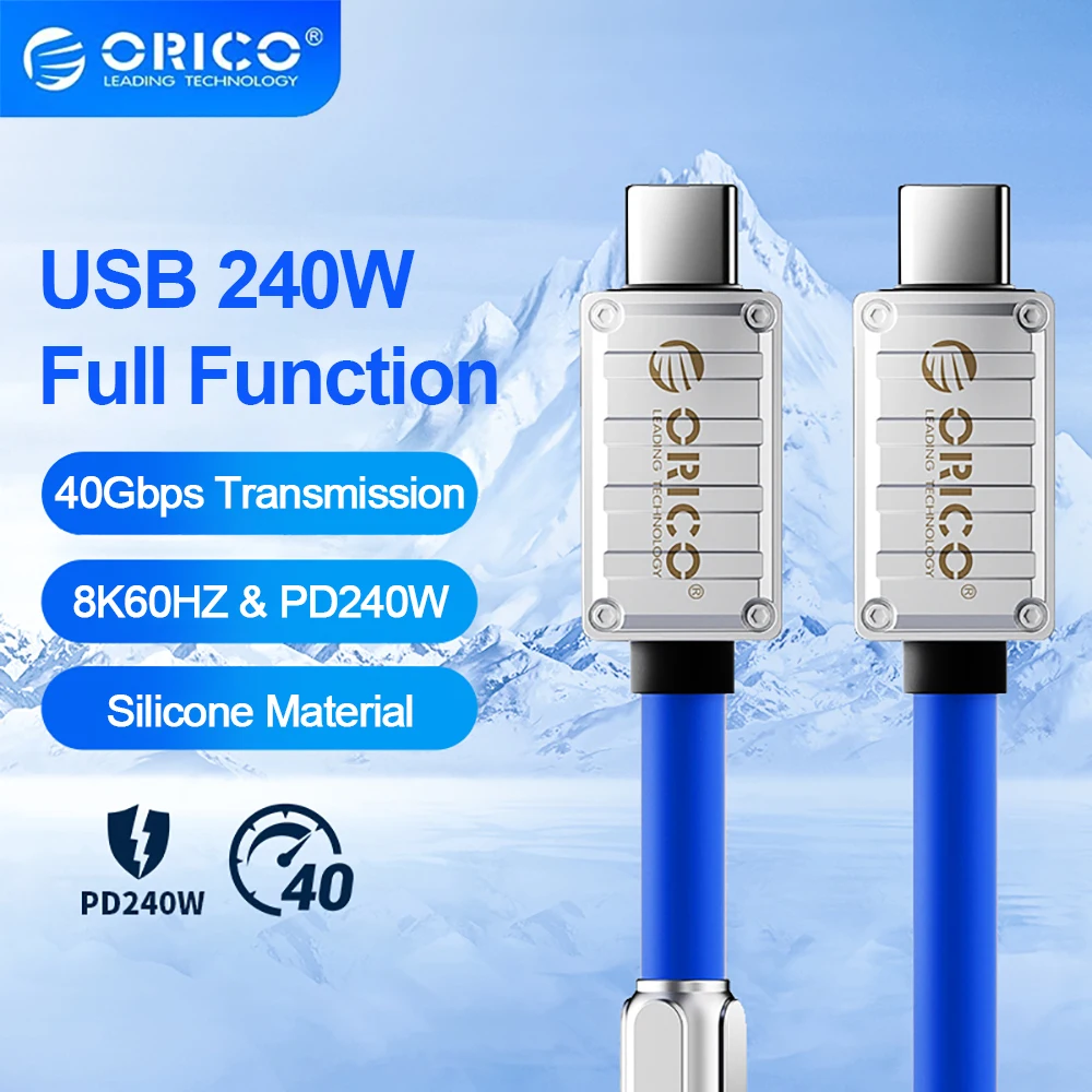 

ORICO USB4 Cable 240W PD USB C Cable Silicone Data Line Fast Charging Cord Thunderbolt 3 8K for Tablet Laptop Samsung MacBook