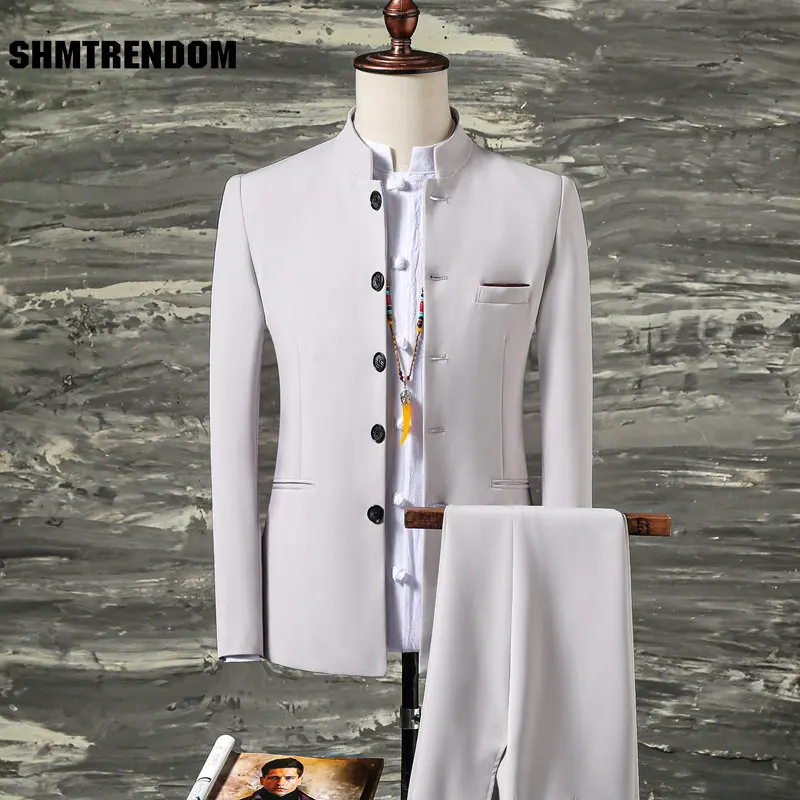 

(Jacke+Pants) 2023 New Style Nostalgic Clothes ZhongShan Suit Man Wedding Solid Color Blazers Especially Silm Fit Tuxedo Suit