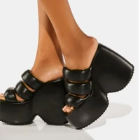 2022 new summer black chunky platform wedges woman slippers mules slides leisure comfy outdoor woman beach shoes