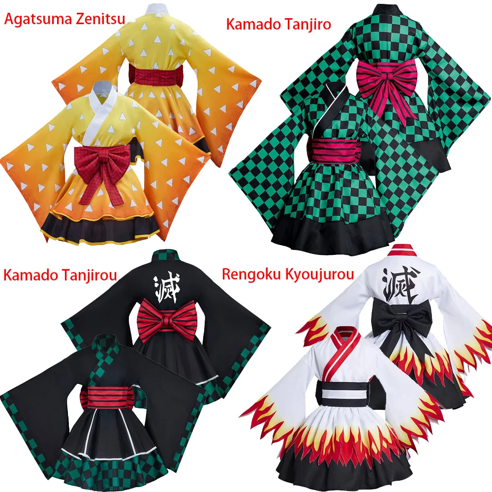 

Anime Demon Slayer Kamado Tanjiro Agatsuma Zenitsu Rengoku Kyoujurou Cosplay Costume Kimono Dress Outfits Halloween Party Suit