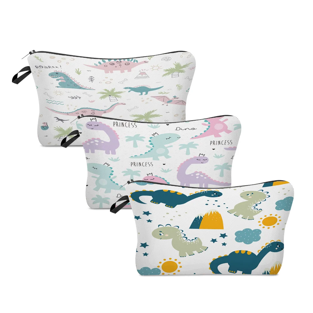 

Women Portable Cosmetic Bags Dinosaur Print Wash Bag Pouch Travel Storage Zip Toiletries Organizer Female Pocket Money Bag