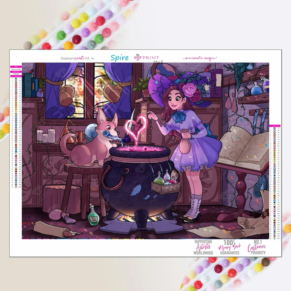 

The Love Potion Crystal Drill Diamond Painting Embroidery Fantasy Cartoon Witch Girl Dog Cross Stitch Mosaic Diy Home Decor Gift