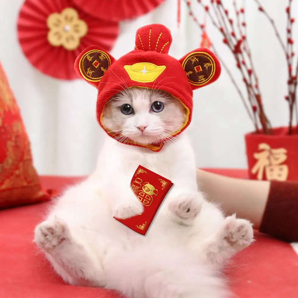 

PETWTILTIH Pet Headdress Cartoon Design Holiday Dress Up Cute Cat Headgear Pet New Year Felt Cap Pet Supplies