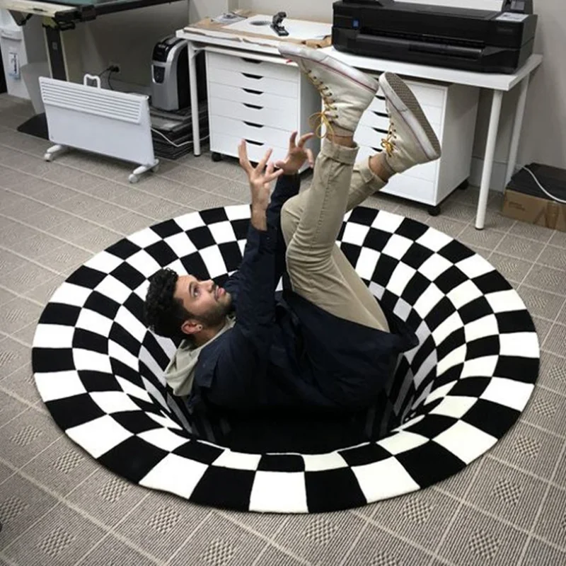 

3D Vortex Visual Illusion Rug Printed 3d Bedroom Living Room Door Mat Optical Illusion Area Rugs Carpet Floor Lattice Carpet Pad