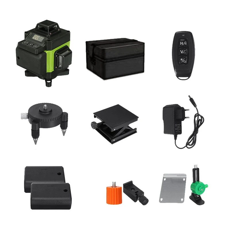 

16-линейный лазерный уровень 4D, лазерный нивелир, линия 4D, Зеленая лазерная лампа, дистанционное управление, Горизонтальная и вертикальная самовыравнивающаяся система, европейская вилка