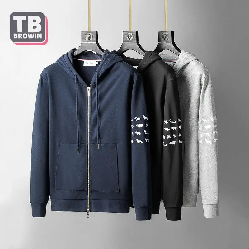 TB FOG men's embroidered hoodie trend sports and leisure four-bar striped cotton sweater zipper with cardigan tide brand couple