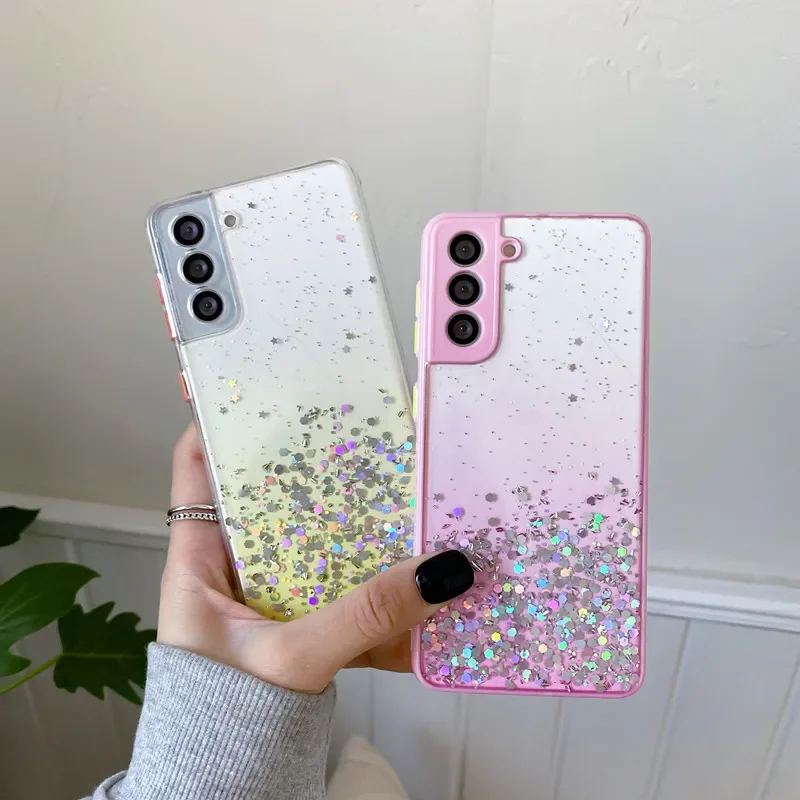 

Glitter Clear Phone Case For Samsung S22 S21 Ultra S20 Plus FE Note 20 Ultra A72 A52 A32 A71 A51 A50 Gradient Color Cover