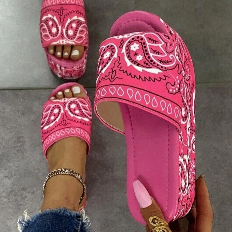 

Шлепанцы женские с принтом, сандалии на плоской подошве, открытый носок, Пляжная Уличная обувь, Тапочки, лето